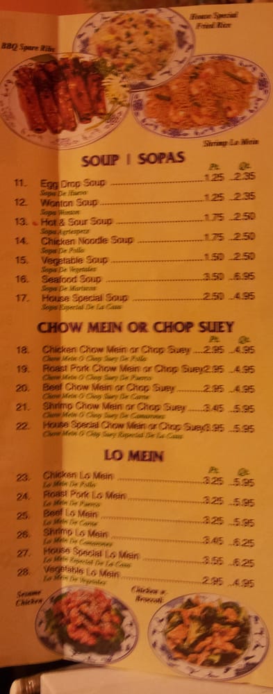 China shop buffet menu